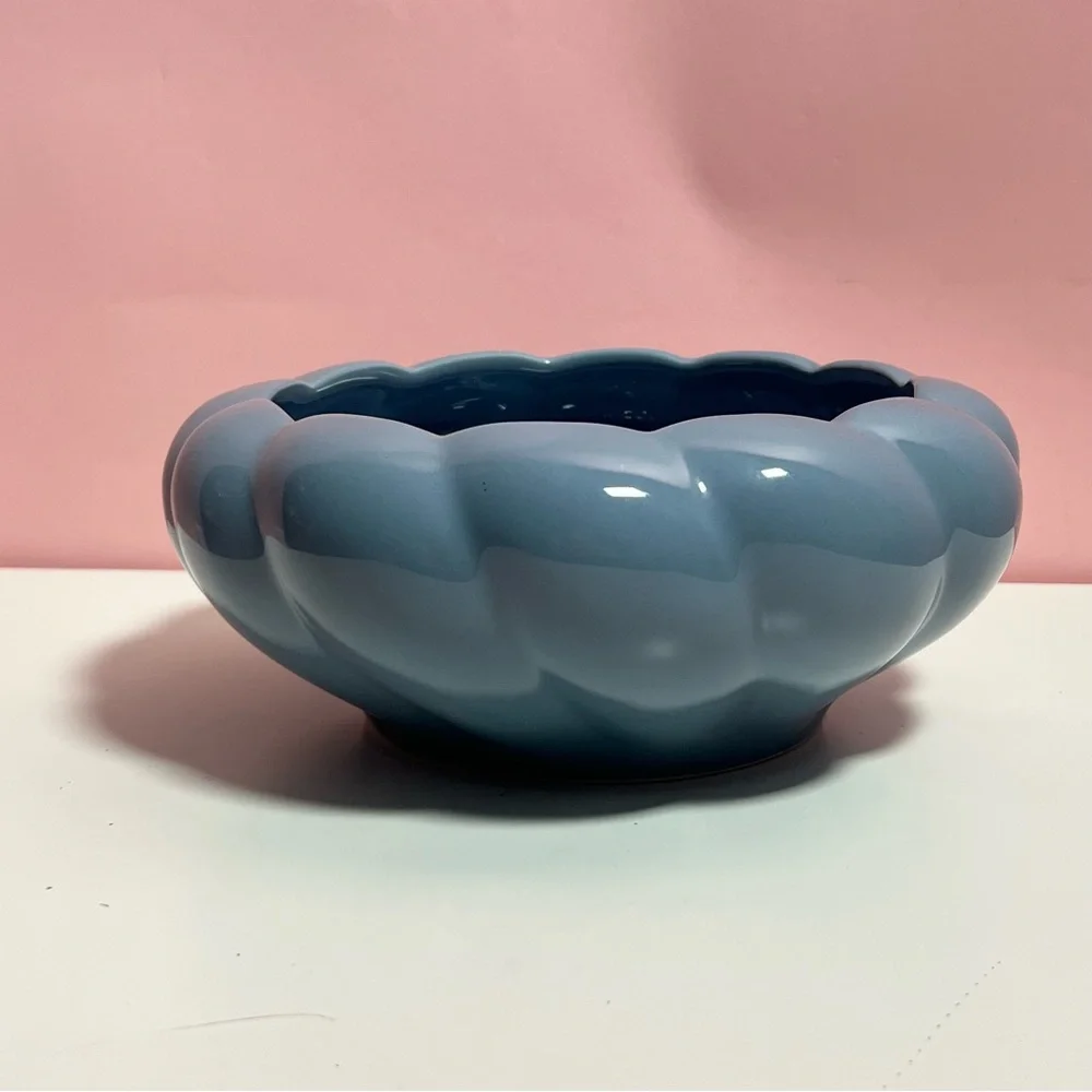 Vintage 89s retro art deco mid century blue planter catch all - Picture 2 of 8